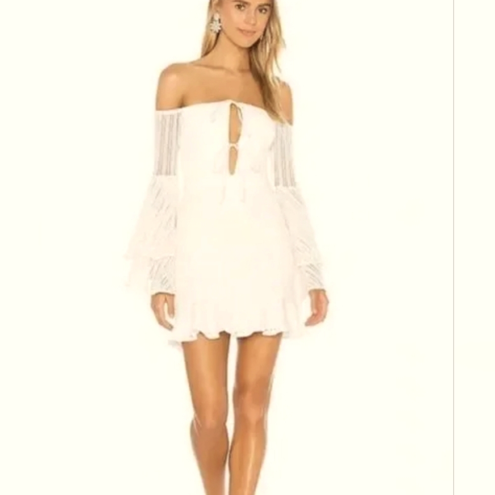 NWT Michael Costello x Revolve Boho‎ White Orchid Off Shoulder Mini Dress small